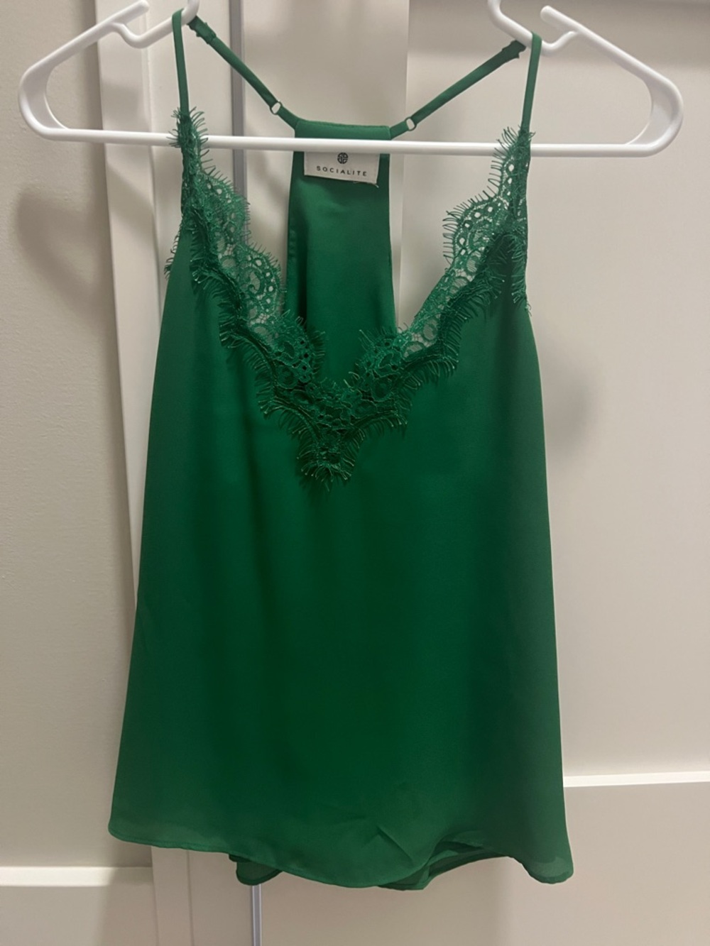 Socialite Green Lace-Trim Satin Camisole